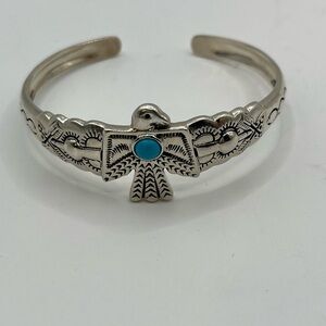 Sterling Silver and Turquoise Bracelet BBJ thunderbird cuff.
